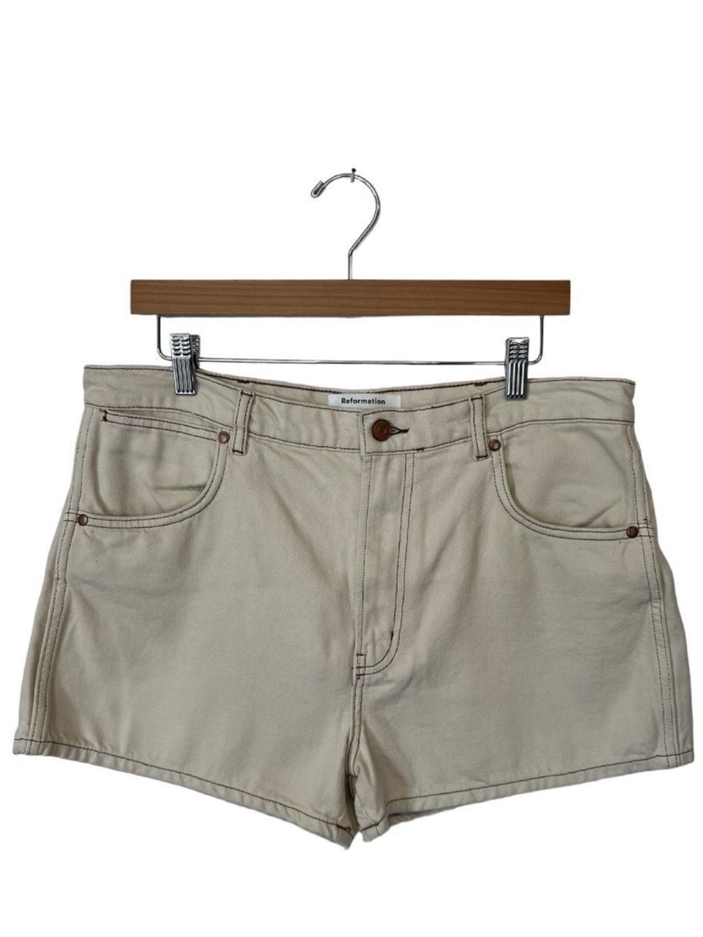 Reformation Tan High-Rise Denim Shorts